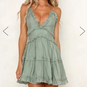 Olive Ruffled Dress with Open Back